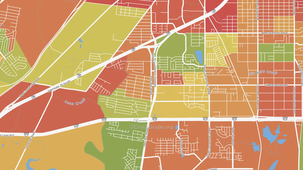 South Southwest, San Antonio, TX Map of Burglary Rates