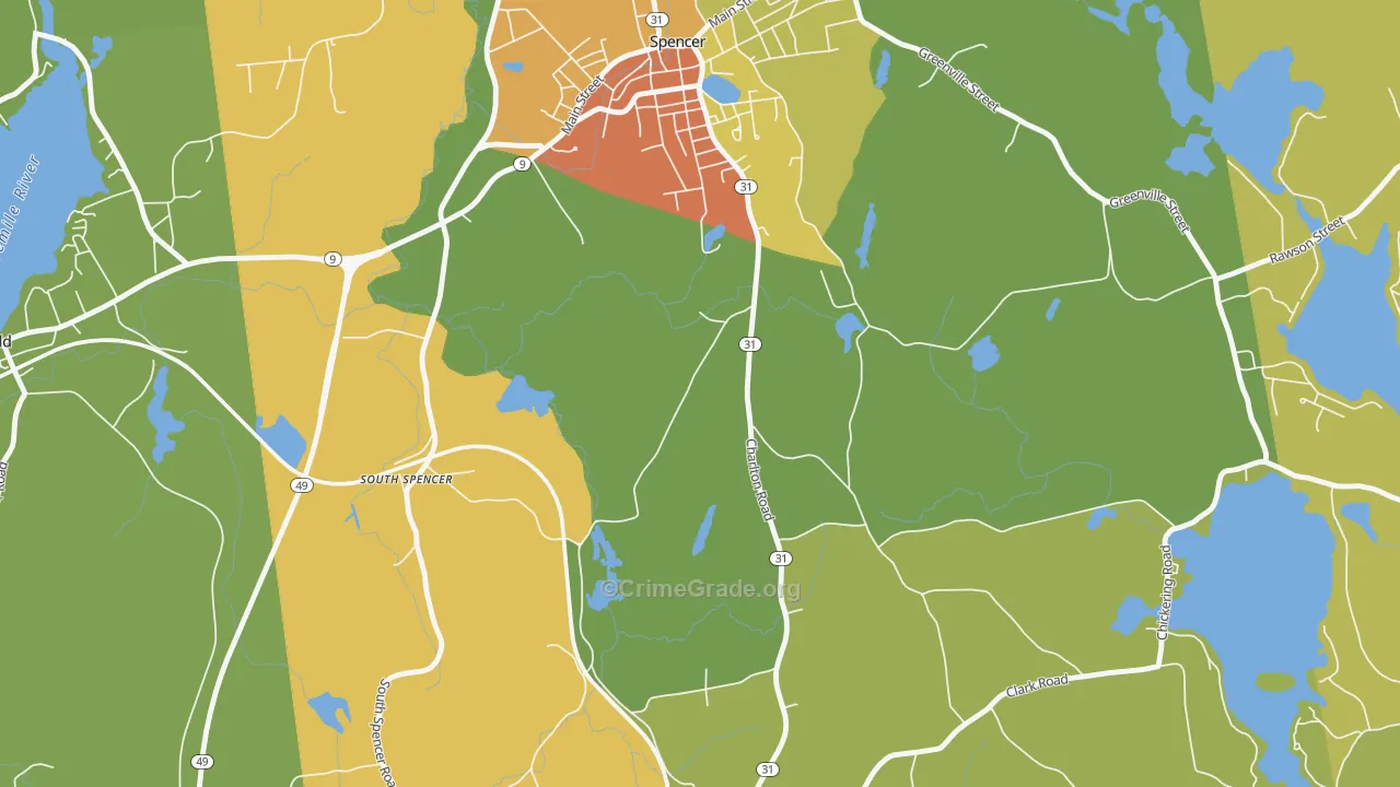 South Spencer, MA Map of Burglary Rates