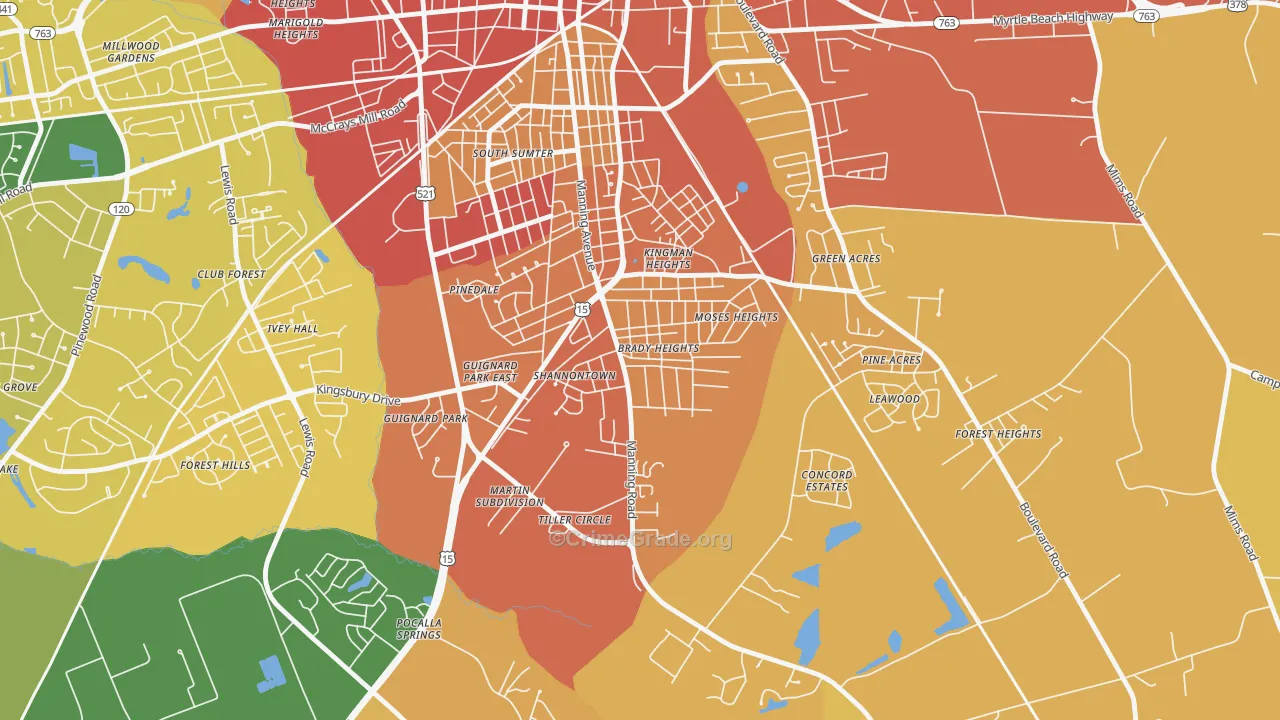 South Sumter, SC Map of Burglary Rates