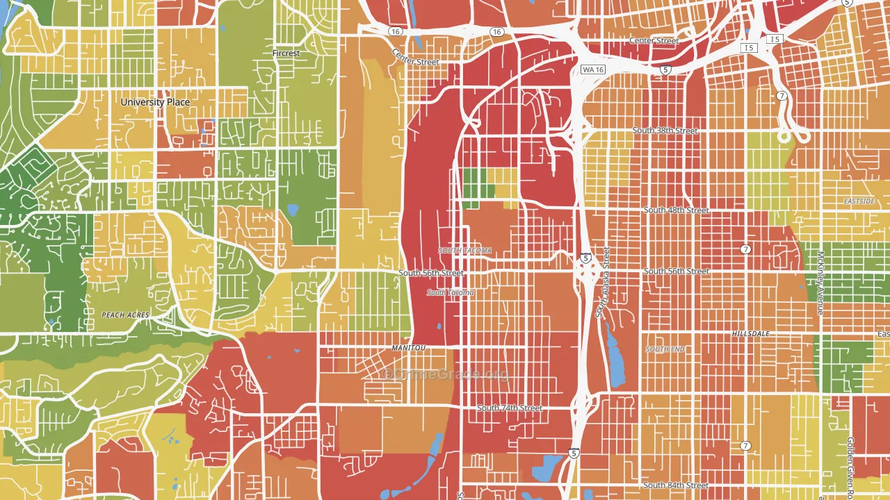 South Tacoma, Tacoma, WA Map of Burglary Rates