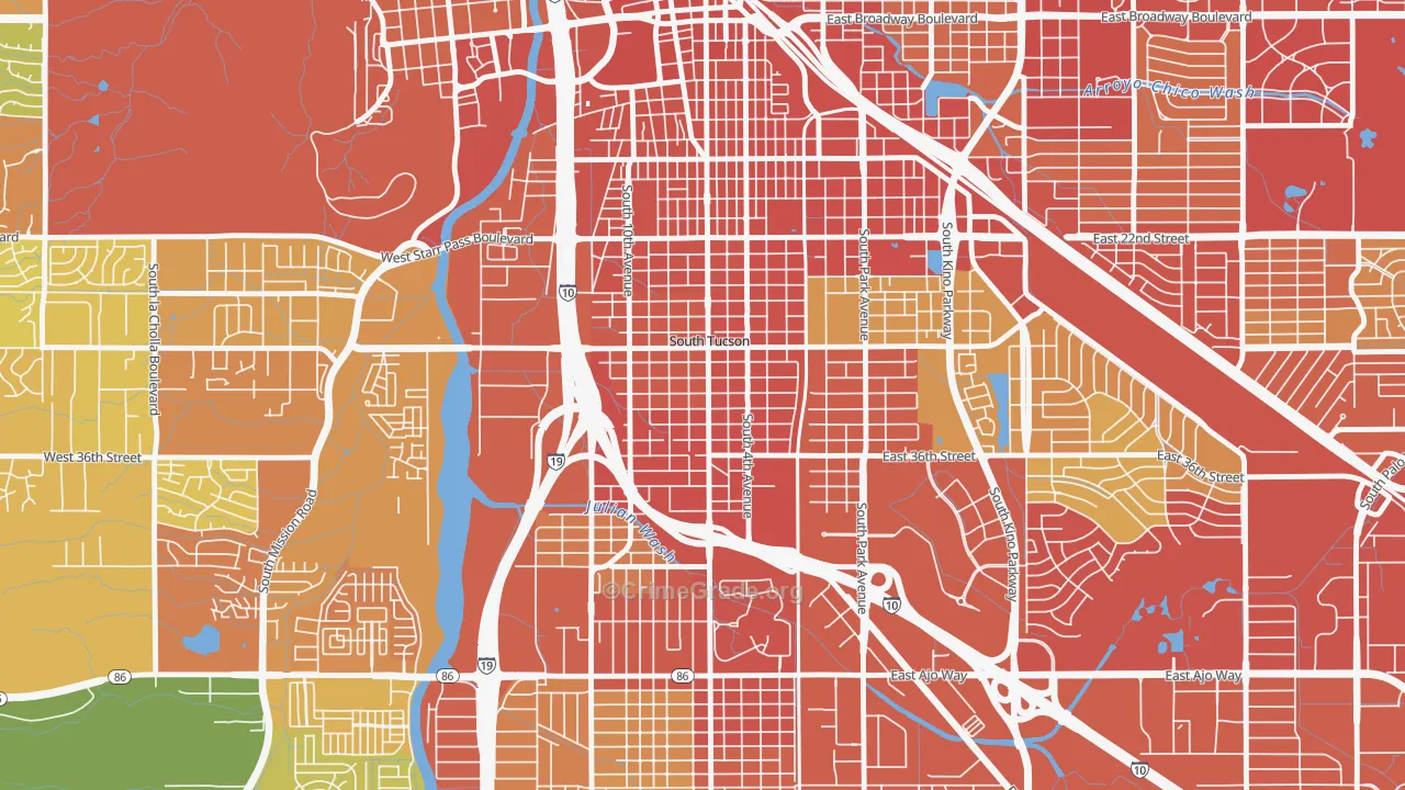 South Tucson, AZ Map of Burglary Rates