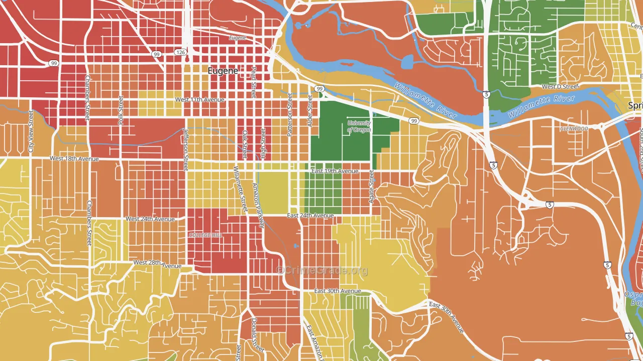 South University, Eugene, OR Map of Burglary Rates