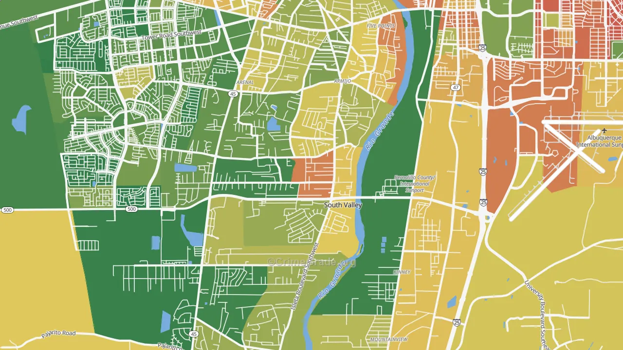 South Valley, NM Map of Burglary Rates