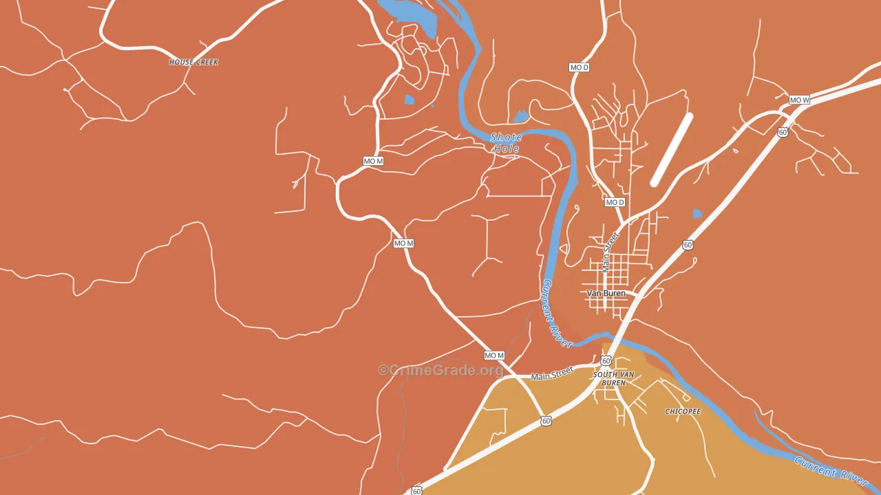 South Van Buren, MO Map of Burglary Rates