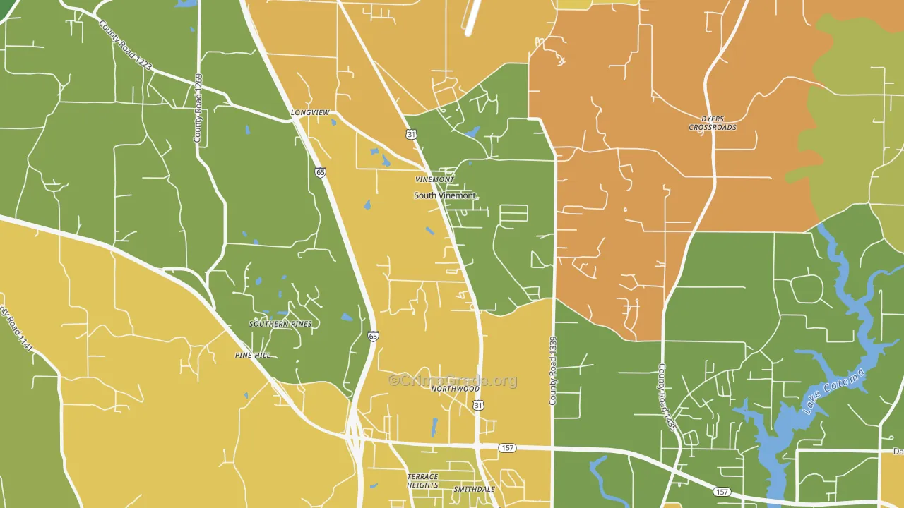 South Vinemont, AL Map of Burglary Rates