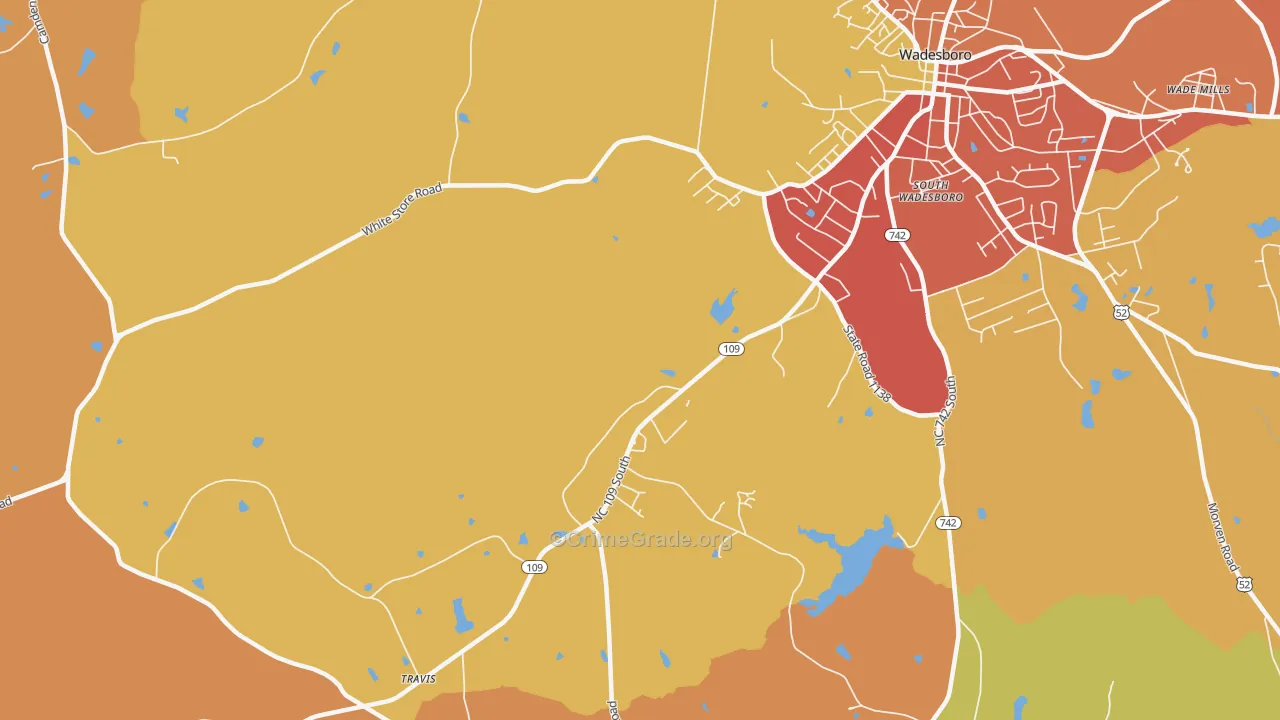 South Wadesboro, NC Map of Burglary Rates