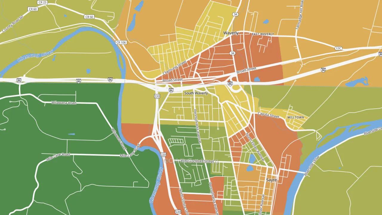 South Waverly, PA Map of Burglary Rates