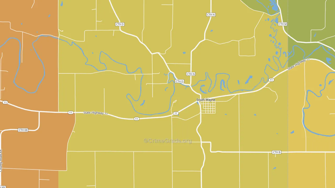 South Wayne, WI Map of Burglary Rates
