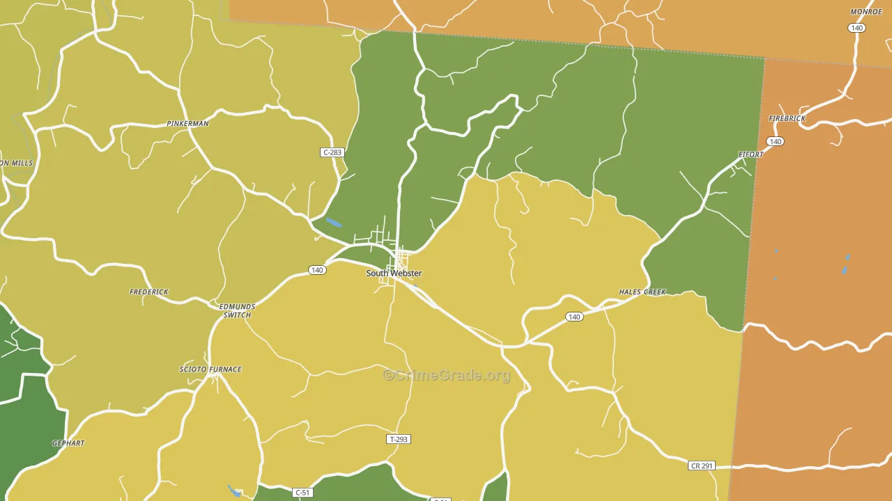 South Webster, OH Map of Burglary Rates