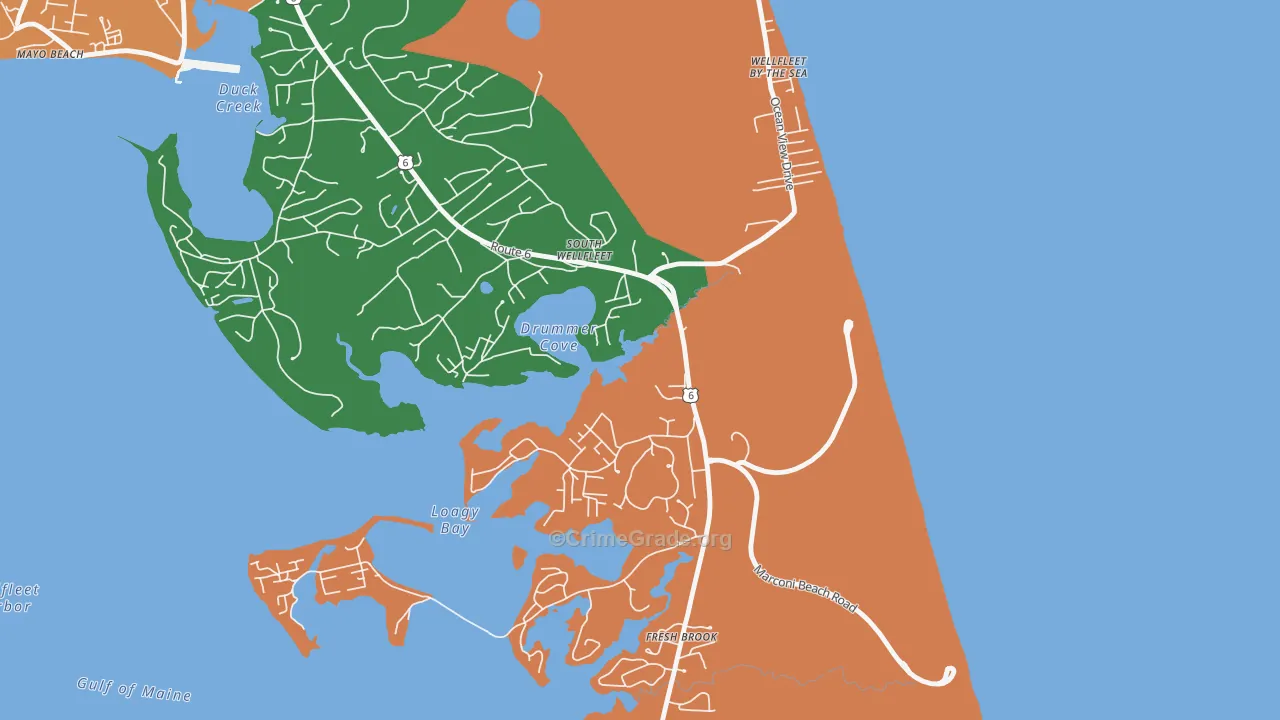 South Wellfleet, MA Map of Burglary Rates