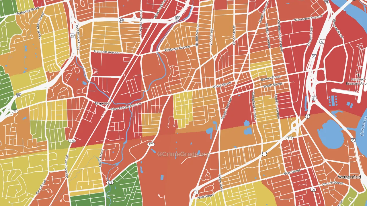 South West, Hartford, CT Map of Burglary Rates