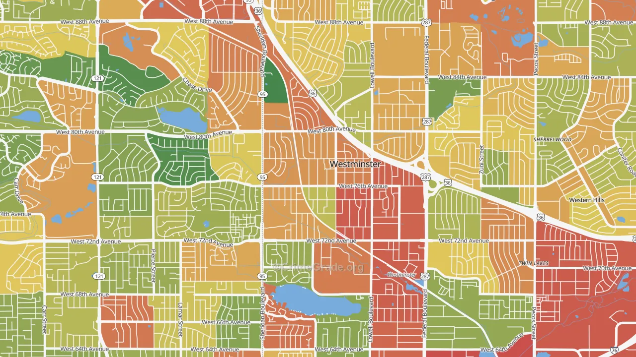 South Westminster, Westminster, CO Map of Burglary Rates