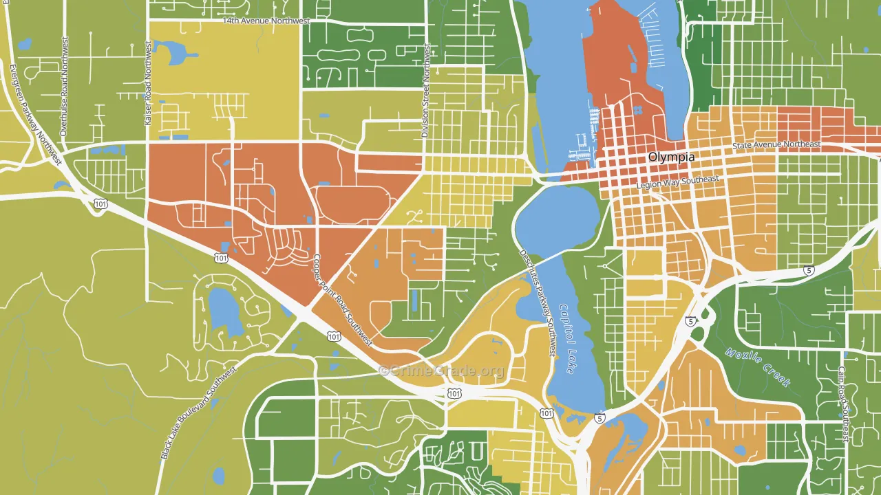 South Westside, Olympia, WA Map of Burglary Rates