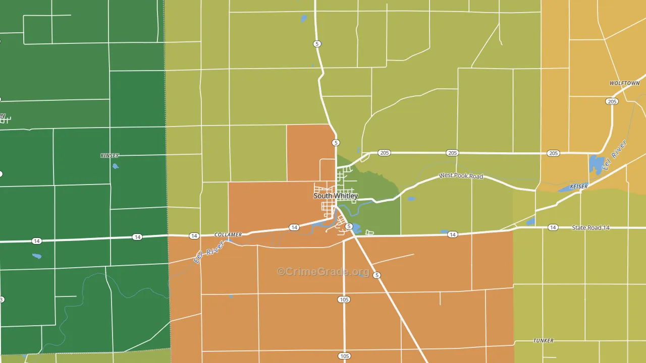 South Whitley, IN Map of Burglary Rates