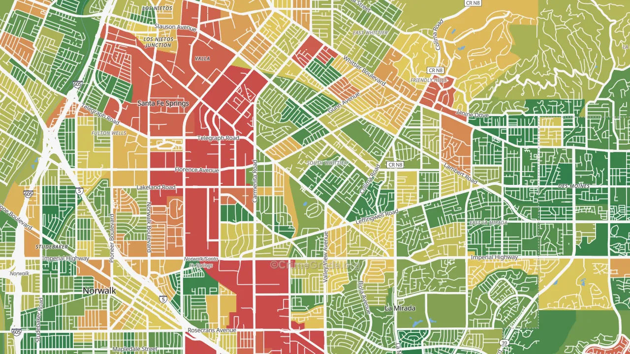 South Whittier, CA Map of Burglary Rates