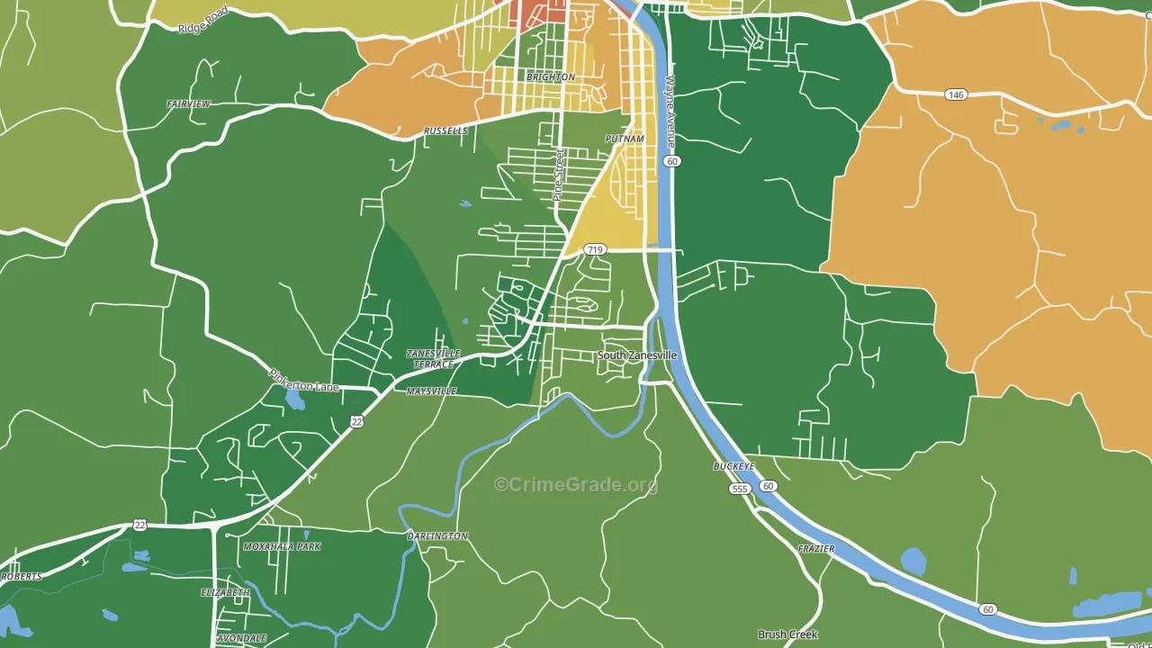 South Zanesville, OH Map of Burglary Rates