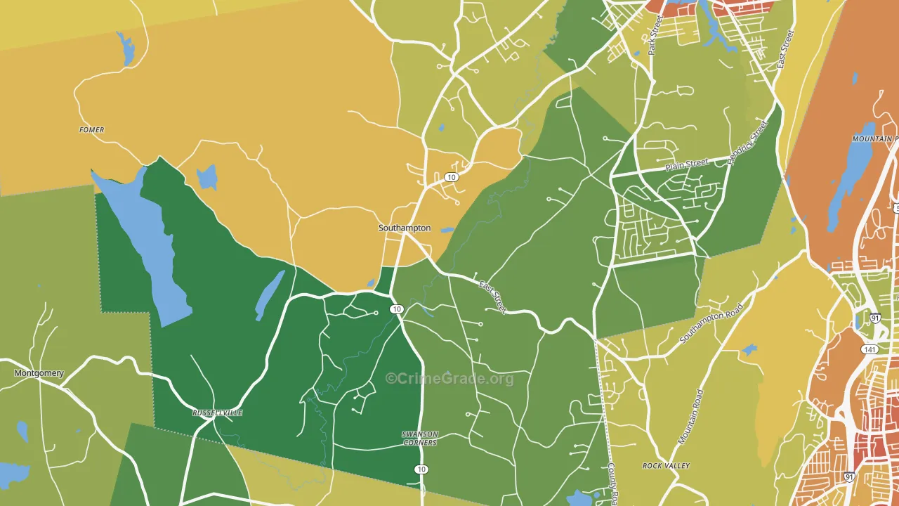 Southampton, MA Map of Burglary Rates