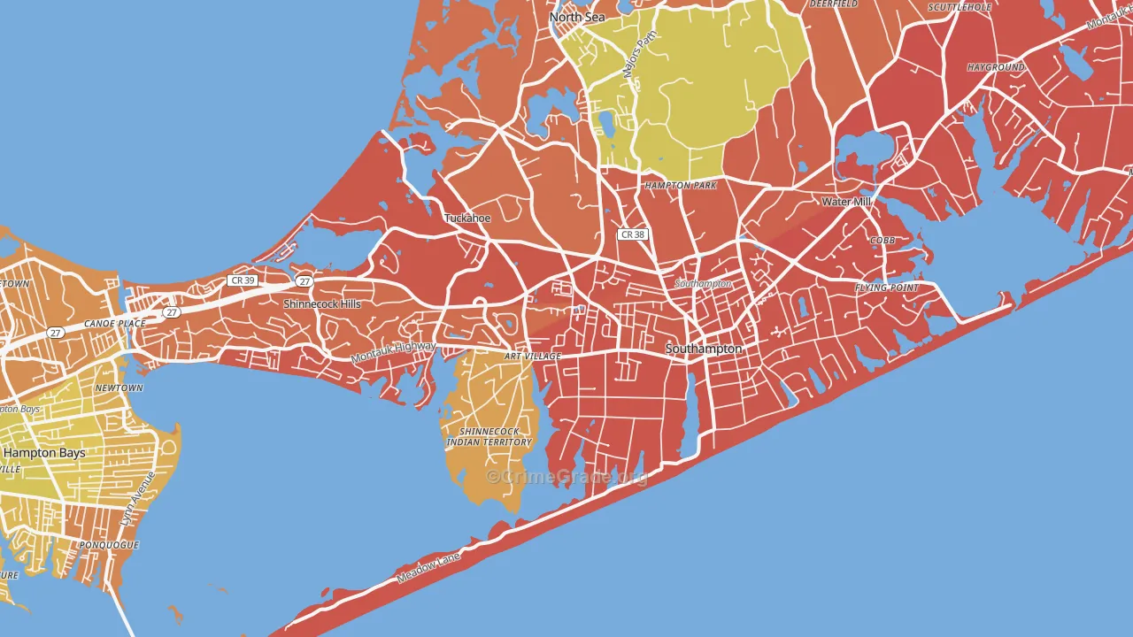 Southampton, NY Map of Burglary Rates