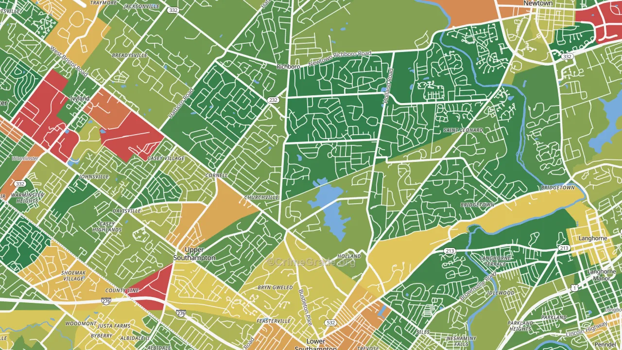 Southampton, PA Map of Burglary Rates