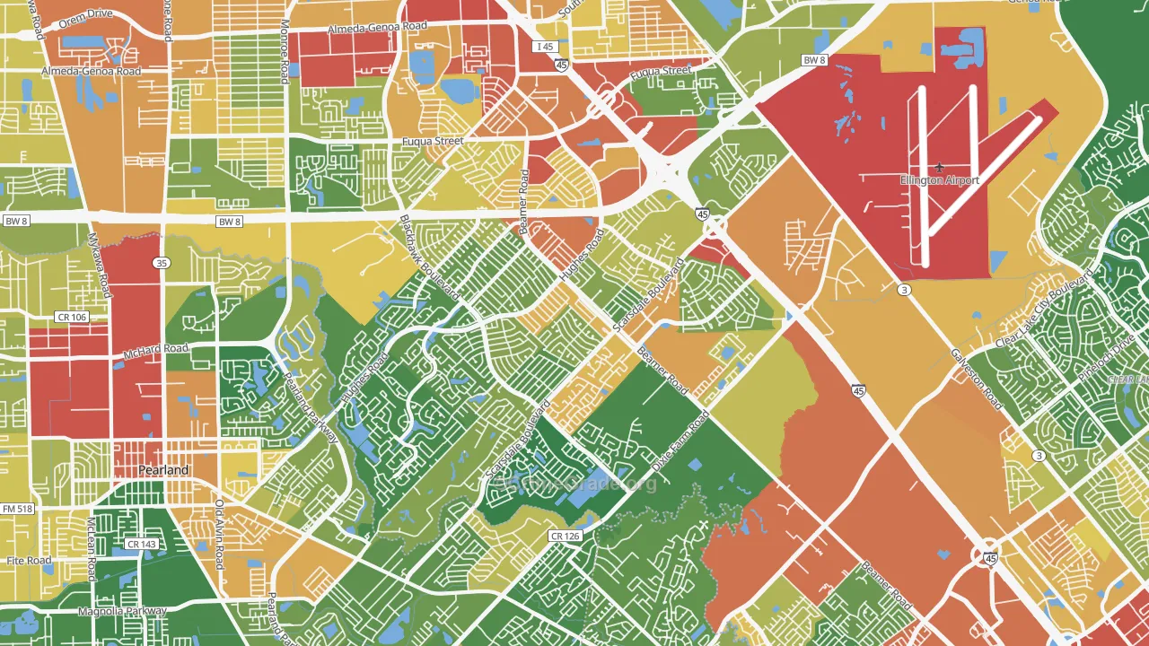 Southbelt Ellington, Houston, TX Map of Burglary Rates