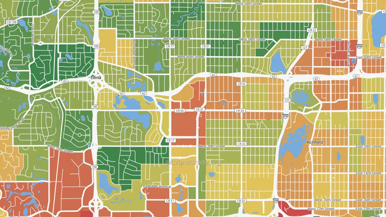 Southdale, Edina, MN Map of Burglary Rates