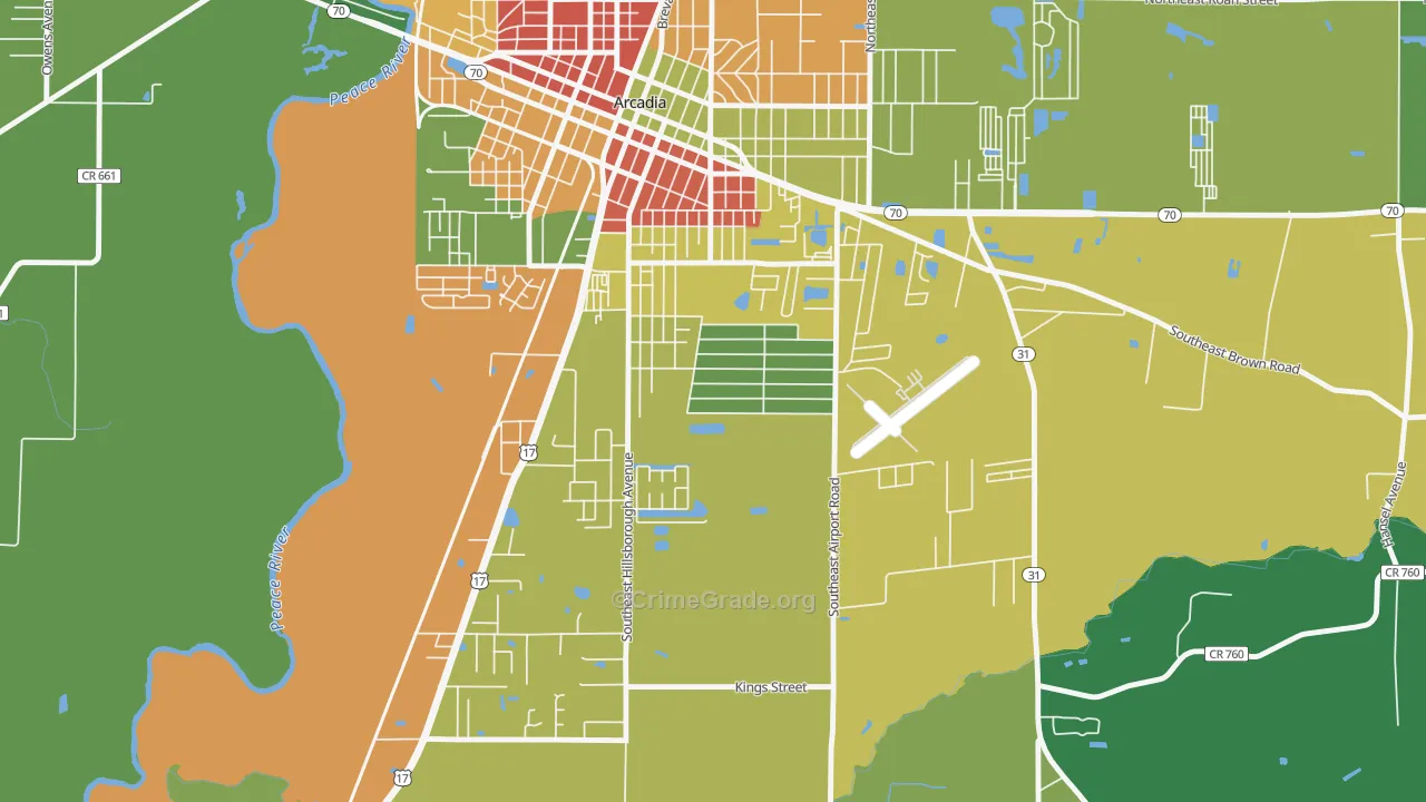 Southeast Arcadia, FL Map of Burglary Rates
