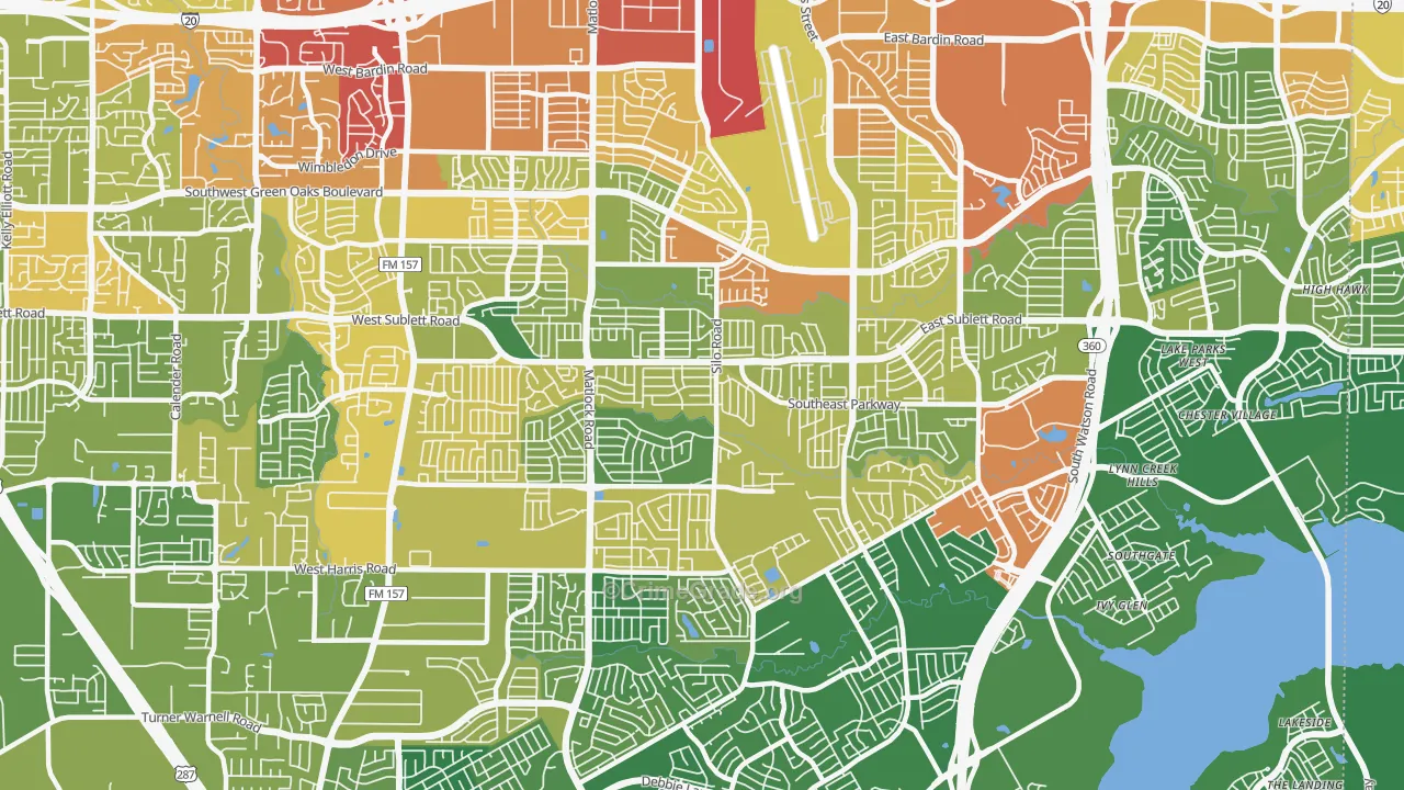 Southeast Arlington, Arlington, TX Map of Burglary Rates