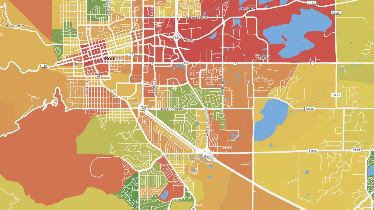 Southeast Boulder, Boulder, CO Map of Burglary Rates