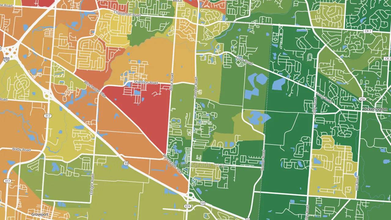 Southeast, Canal Winchester, OH Map of Burglary Rates