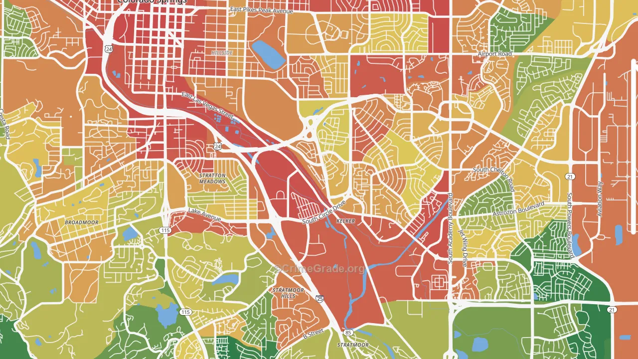 Southeast Colorado Springs, Colorado Springs, CO Map of Burglary Rates