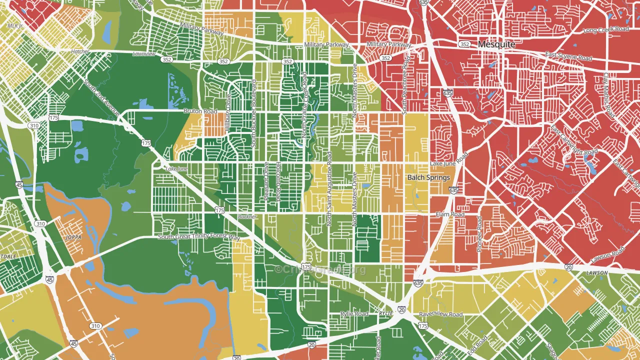 Southeast Dallas, Dallas, TX Map of Burglary Rates