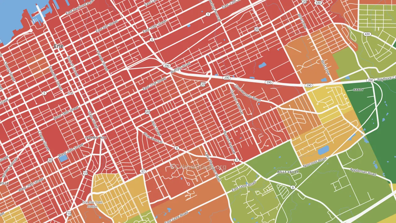Southeast Erie, Erie, PA Map of Burglary Rates