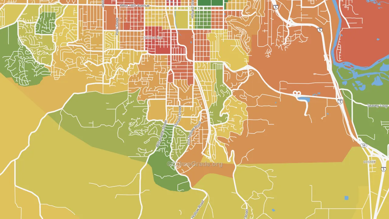 Southeast, Eugene, OR Map of Burglary Rates