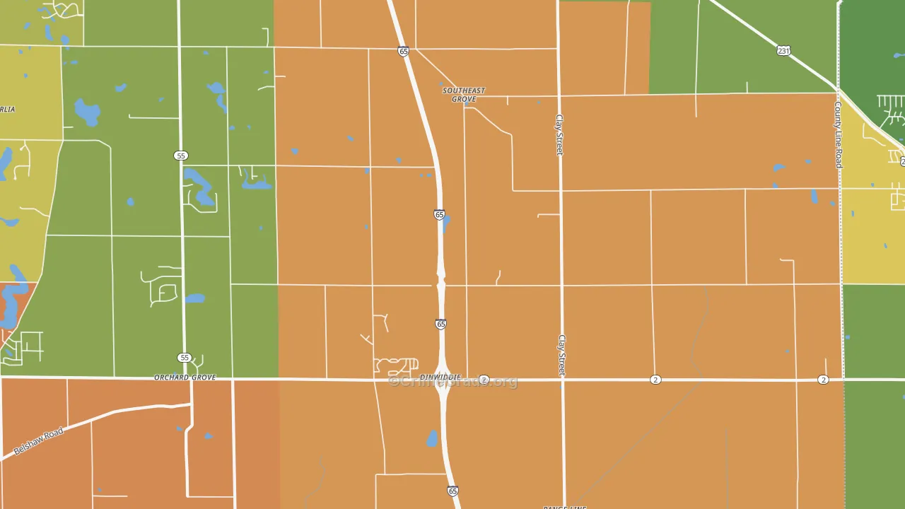 Southeast Grove, IN Map of Burglary Rates