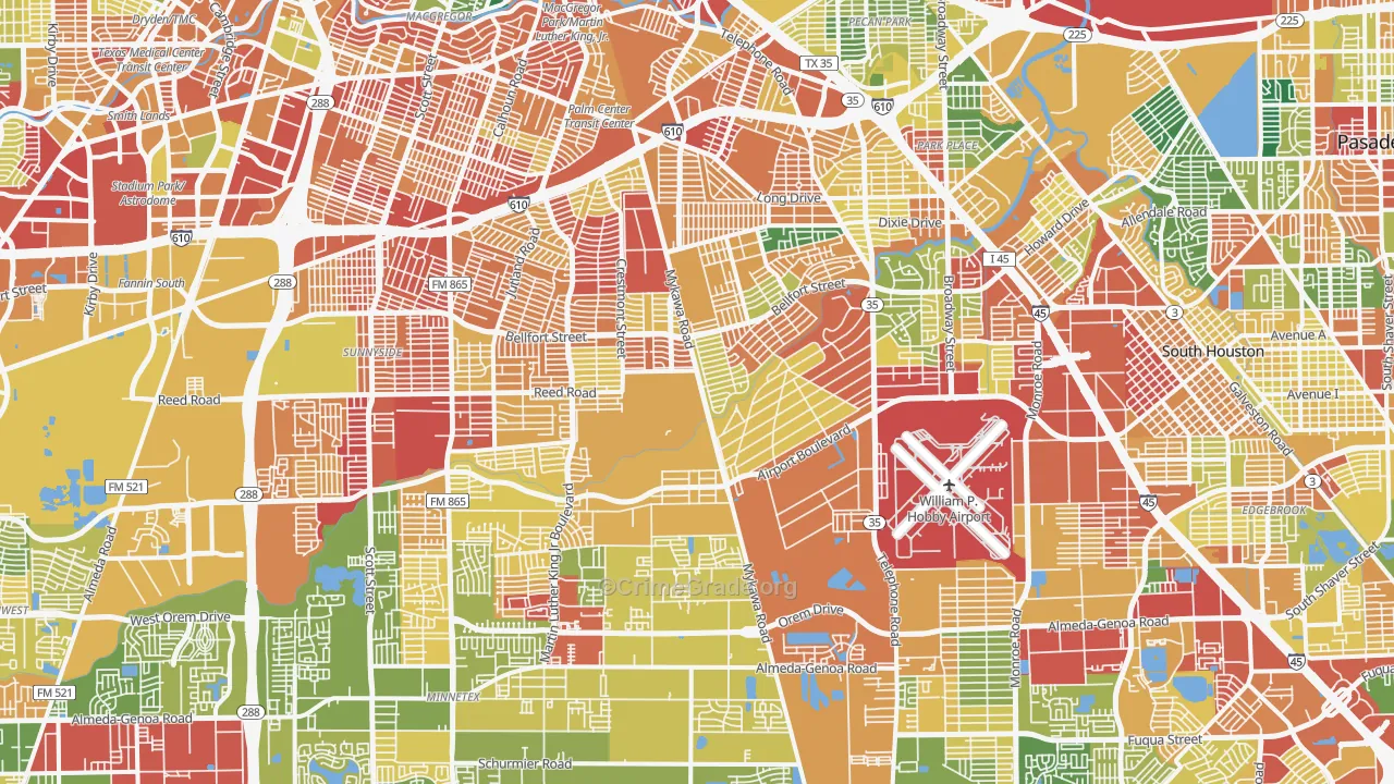 Southeast, Houston, TX Map of Burglary Rates