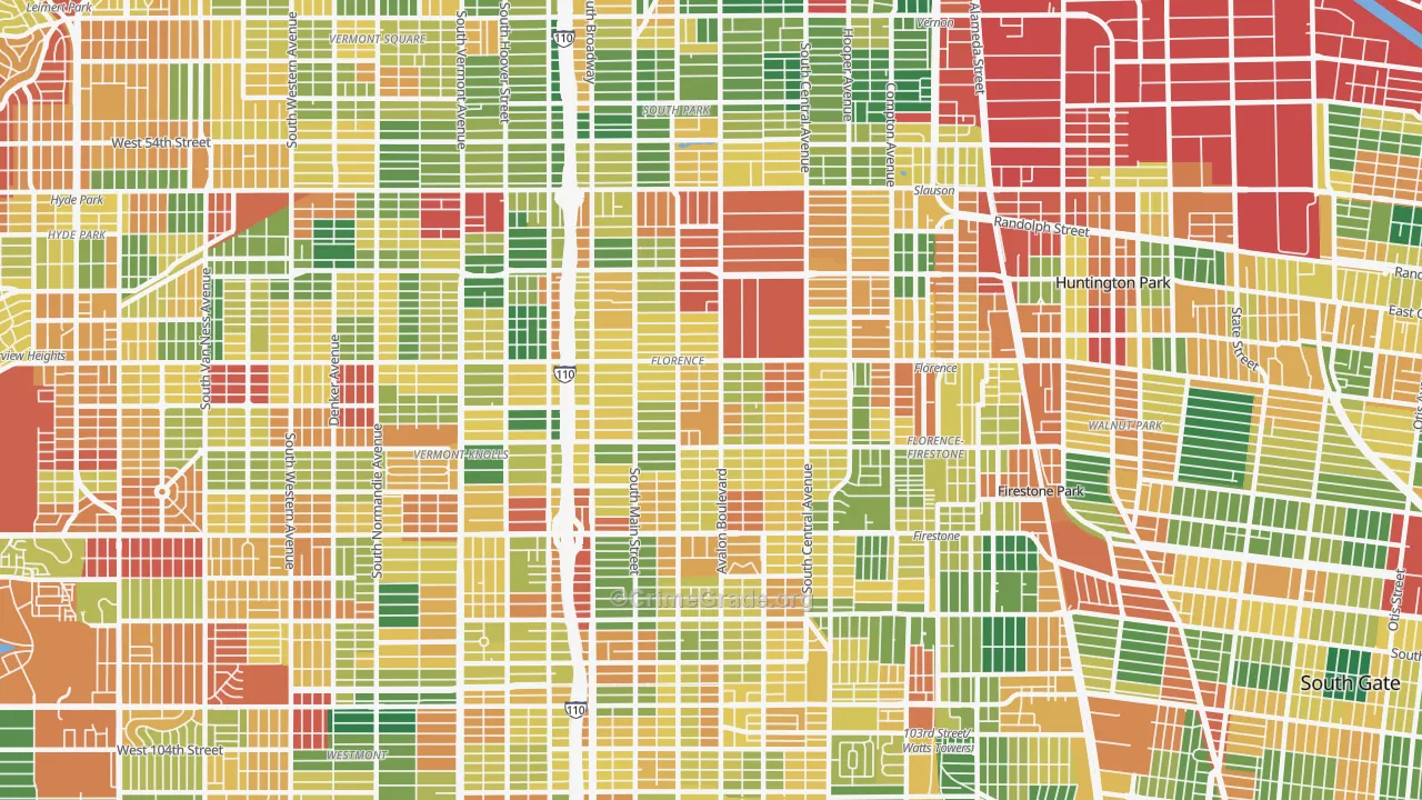 Southeast Los Angeles, Los Angeles, CA Map of Burglary Rates