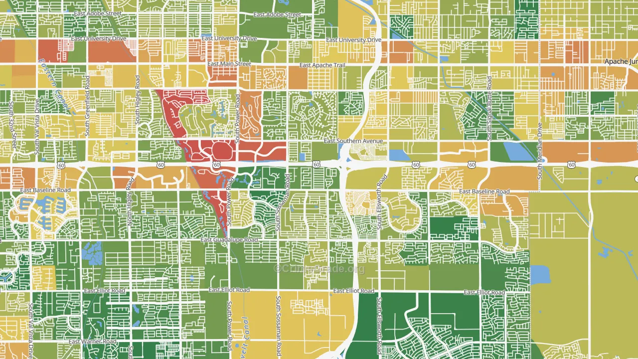 Southeast Mesa, Mesa, AZ Map of Burglary Rates