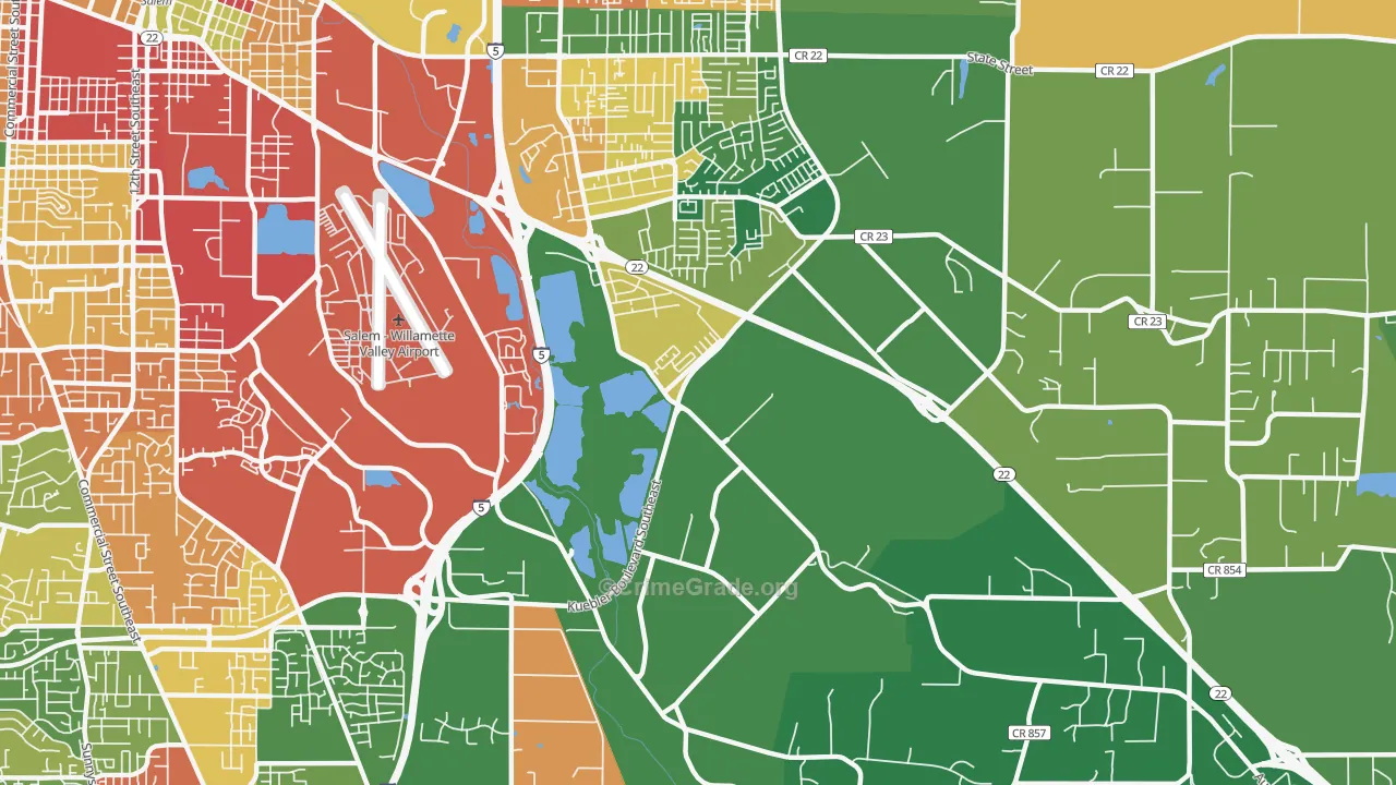 Southeast Mill Creek, Salem, OR Map of Burglary Rates