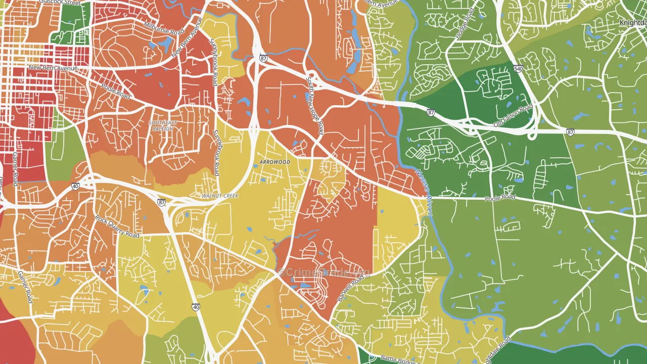Southeast, Raleigh, NC Map of Burglary Rates