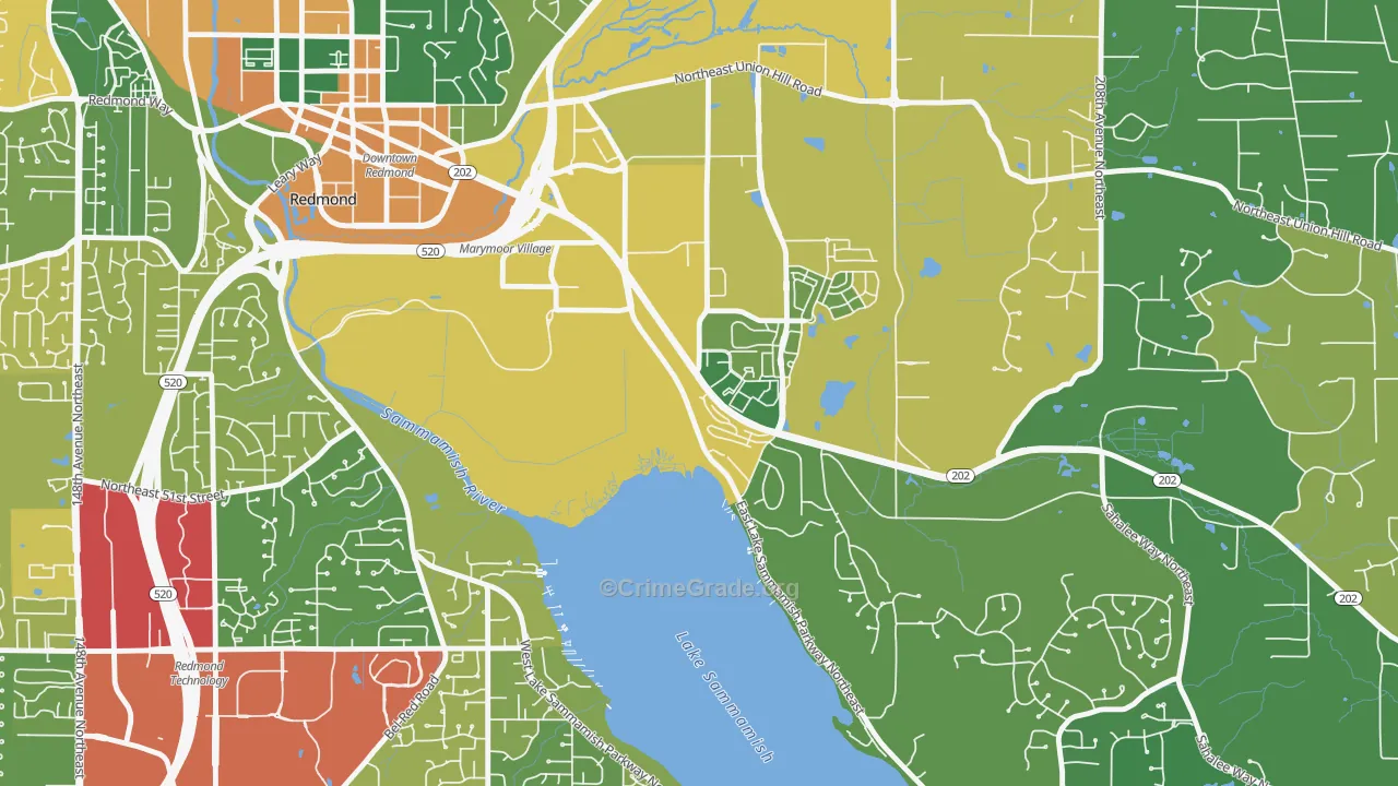 Southeast Redmond, Redmond, WA Map of Burglary Rates