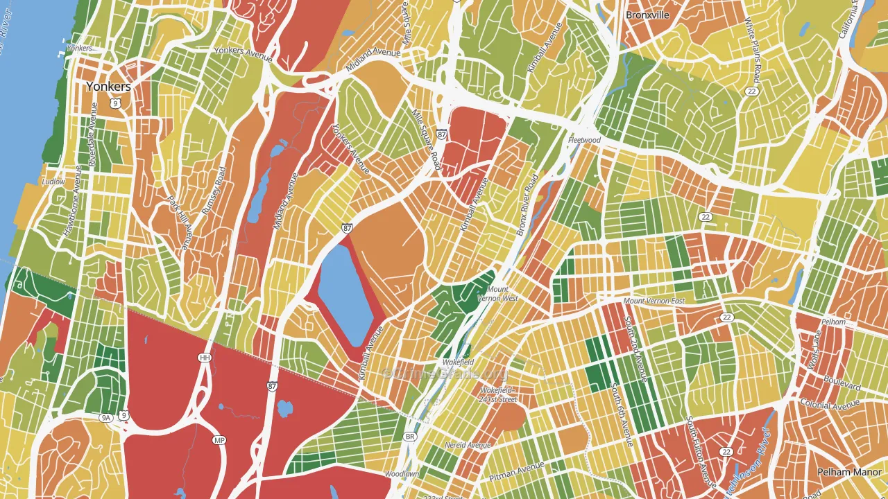 Southeast Yonkers, Yonkers, NY Map of Burglary Rates