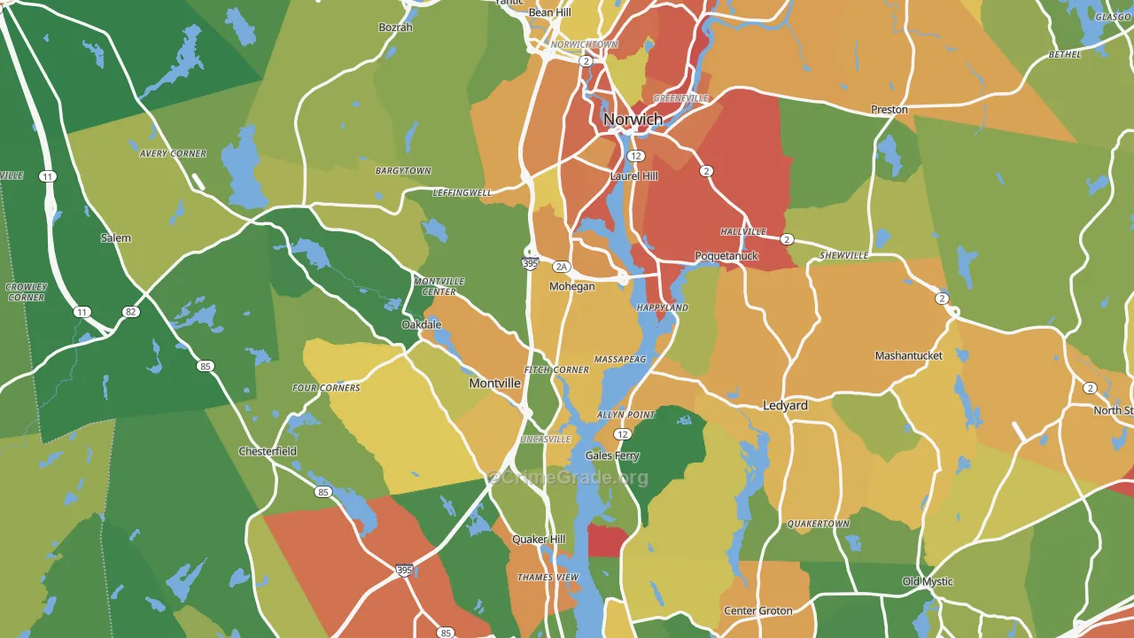 Southeastern Connecticut Planning Region, CT Map of Burglary Rates