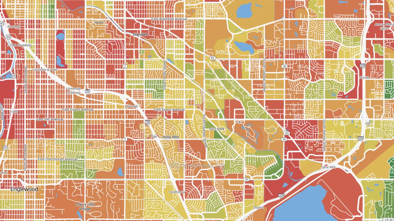 Southeastern Denver, Denver, CO Map of Burglary Rates