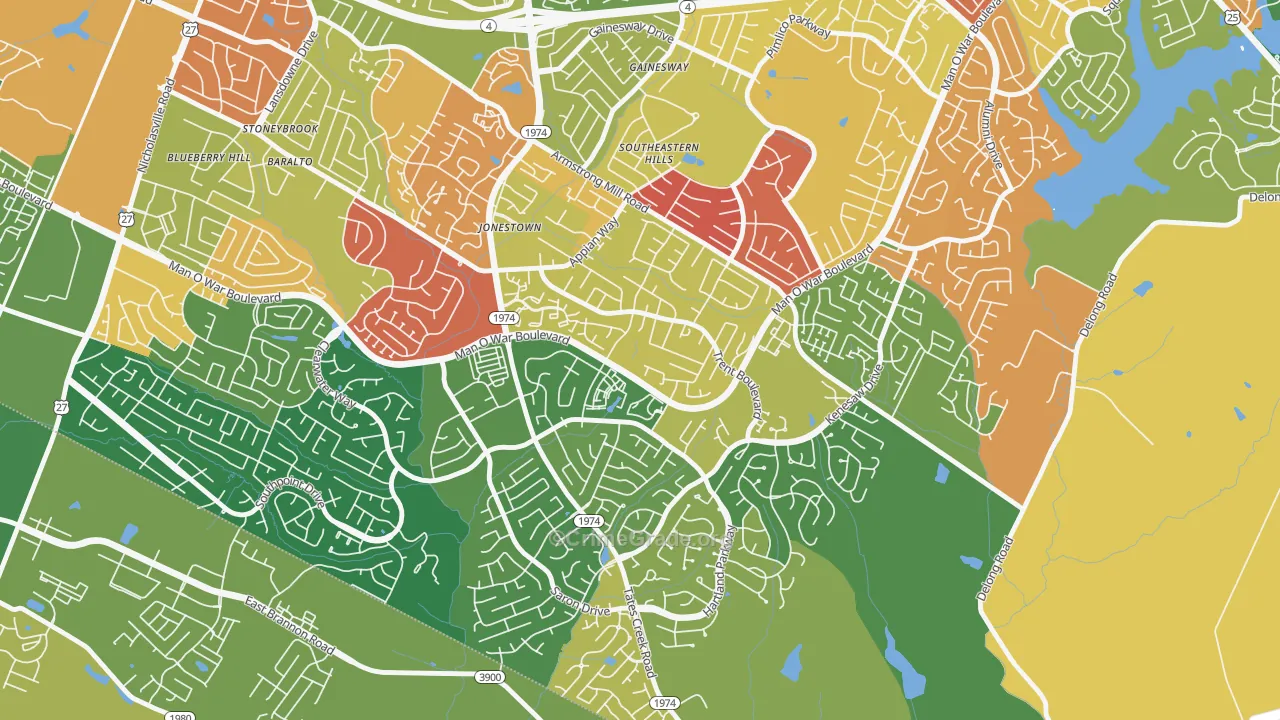 Southeastern Hills, Lexington, KY Map of Burglary Rates