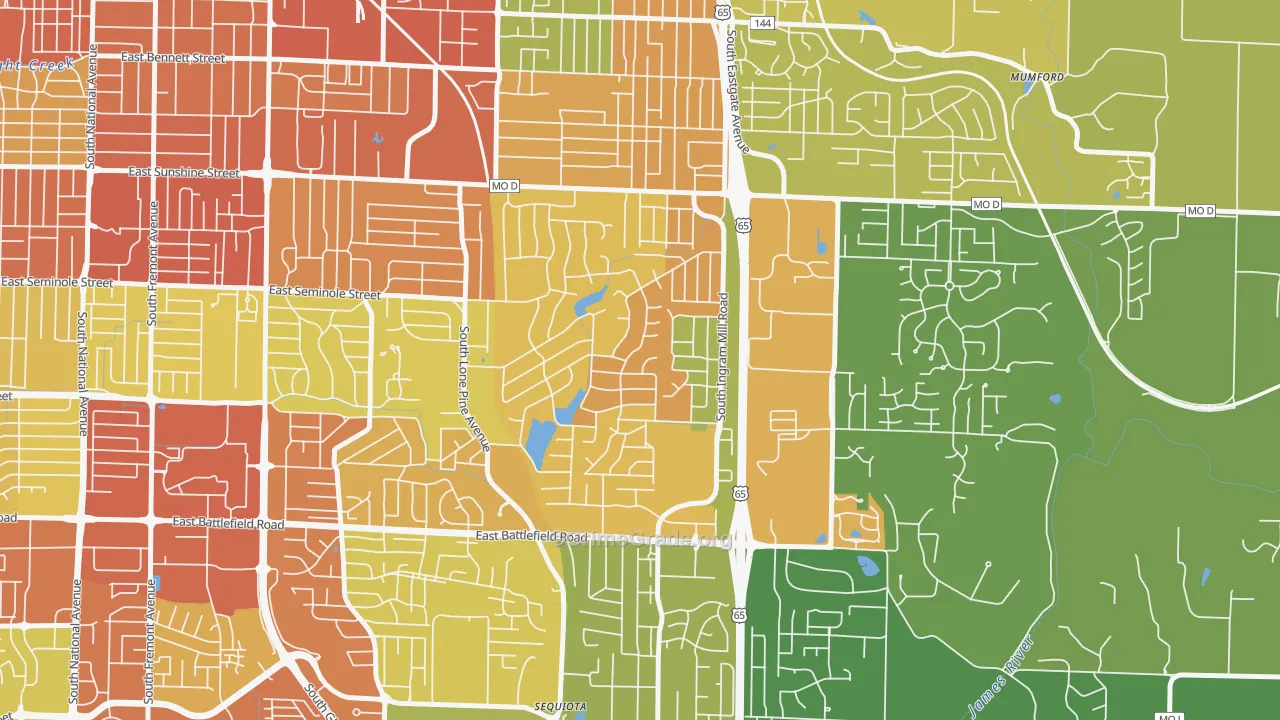 Southern Hills, Springfield, MO Map of Burglary Rates