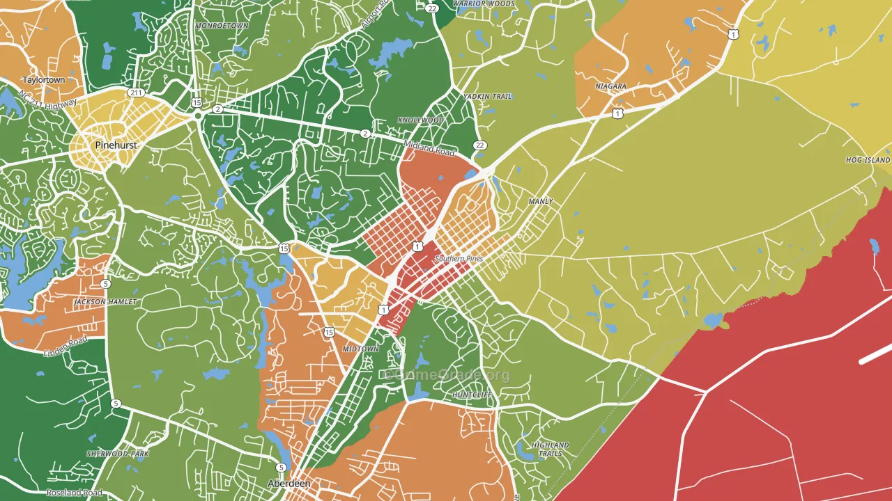 Southern Pines, NC Map of Burglary Rates