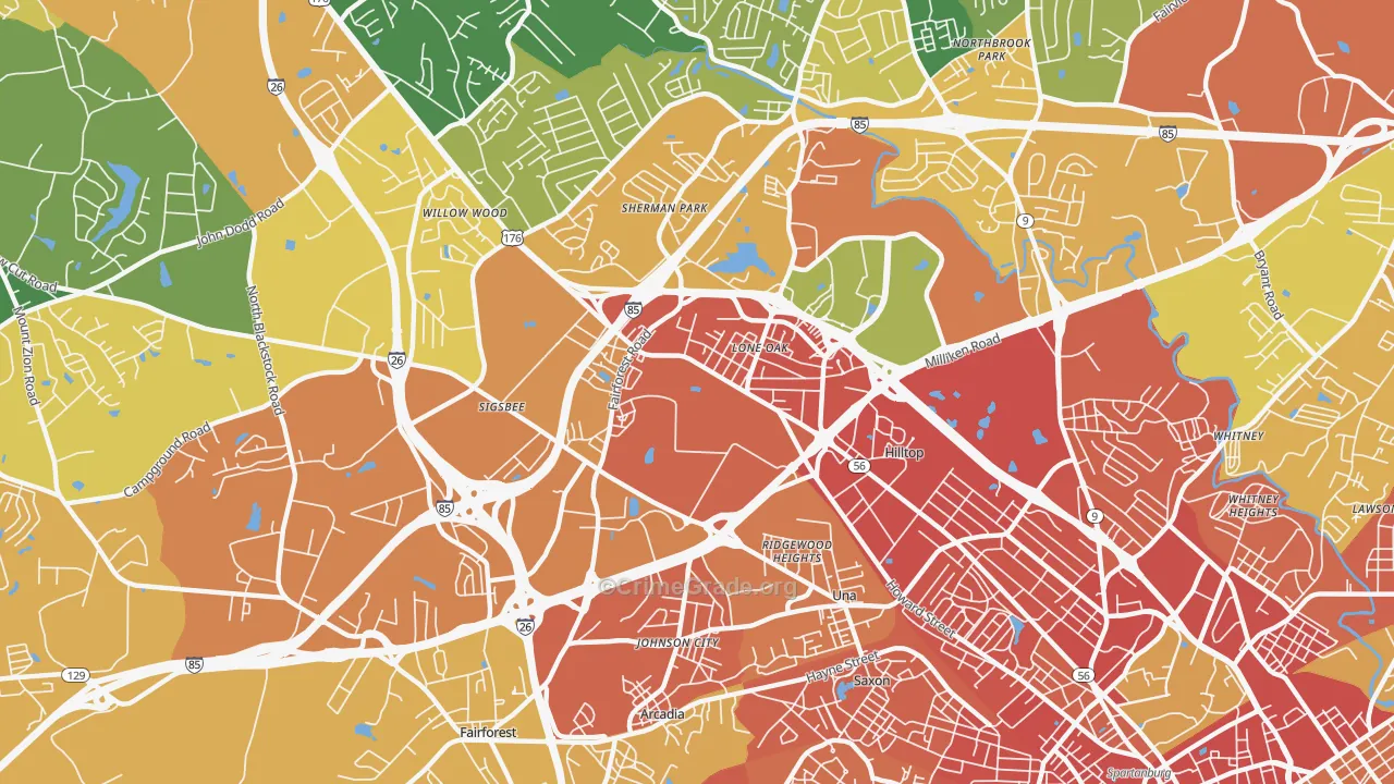 Southern Shops, SC Map of Burglary Rates