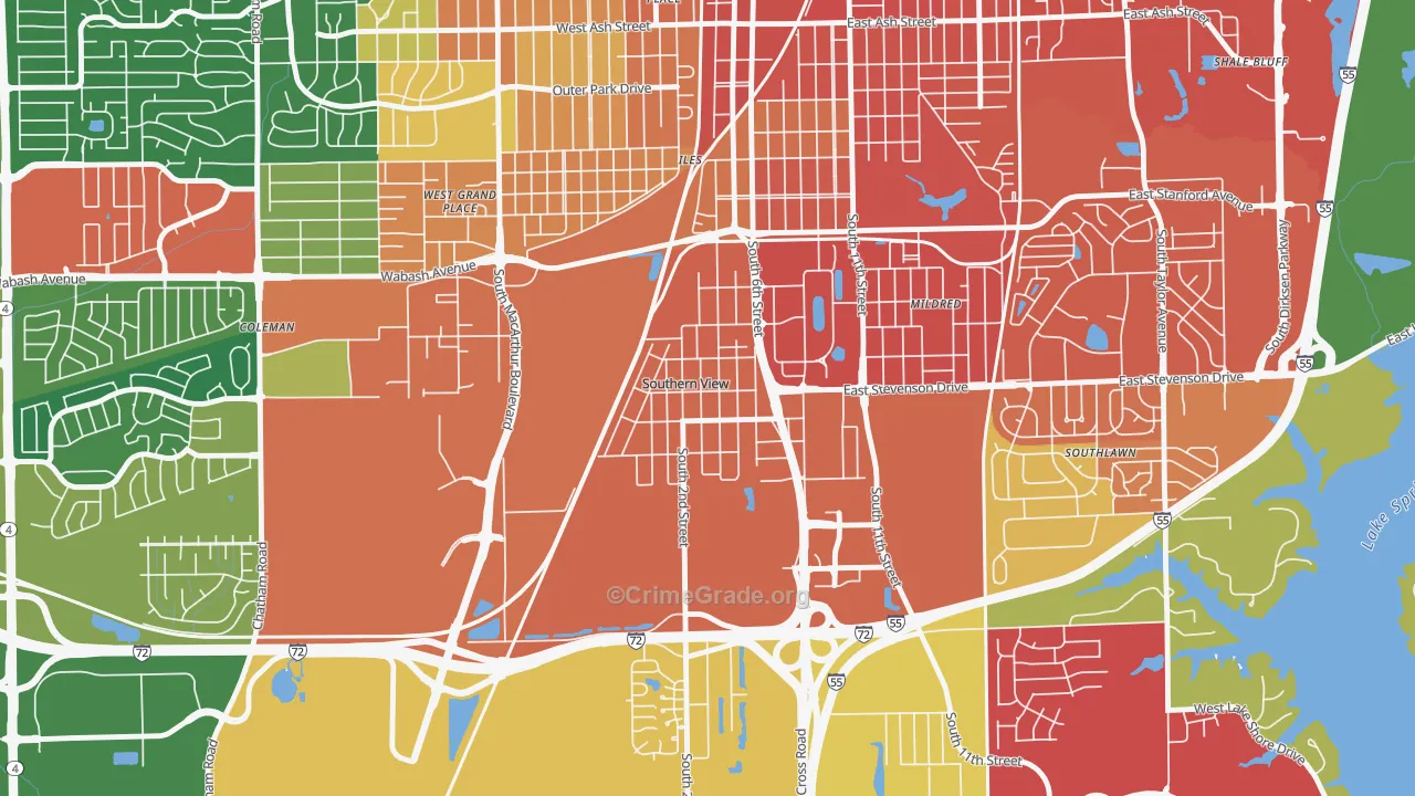 Southern View, IL Map of Burglary Rates