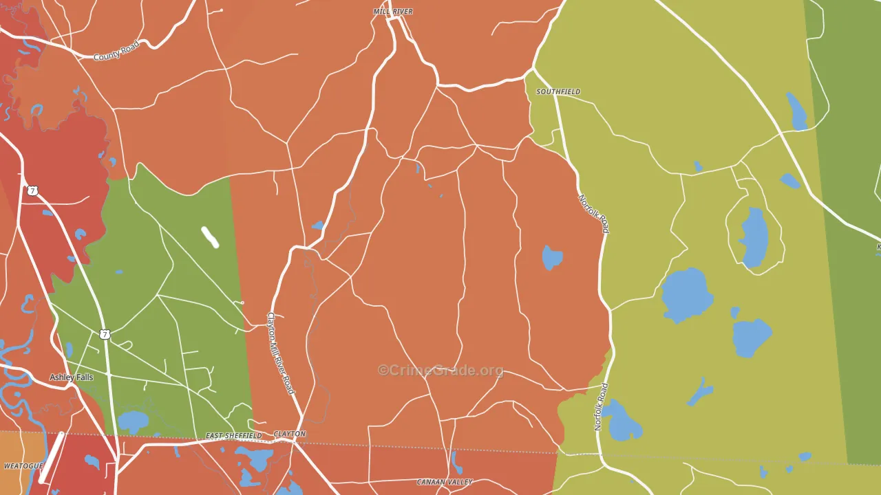 Southfield, MA Map of Burglary Rates
