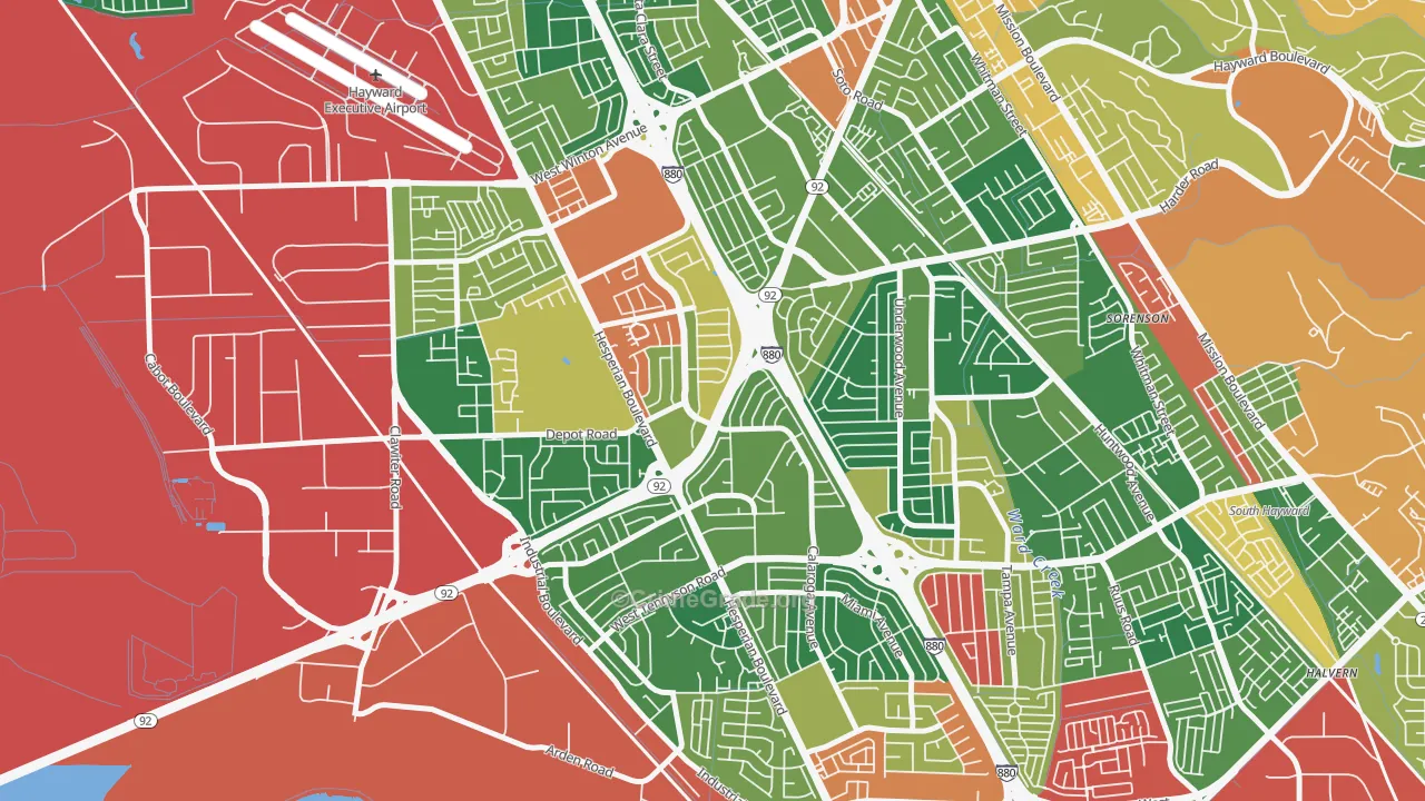 Southgate, Hayward, CA Map of Burglary Rates